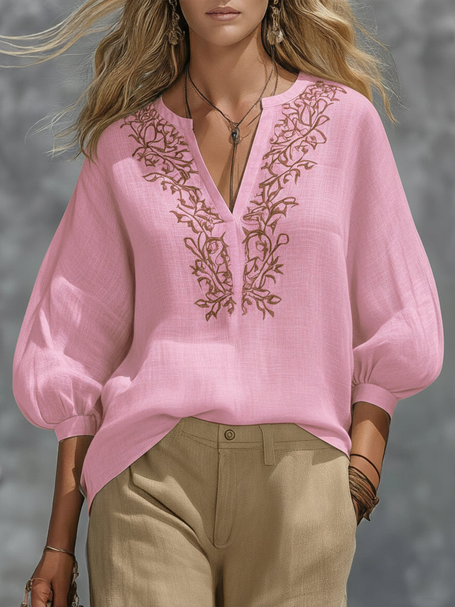 🔥Summer Arrivals🌟Loose-fitting V-neck Linen And Cotton Shirt