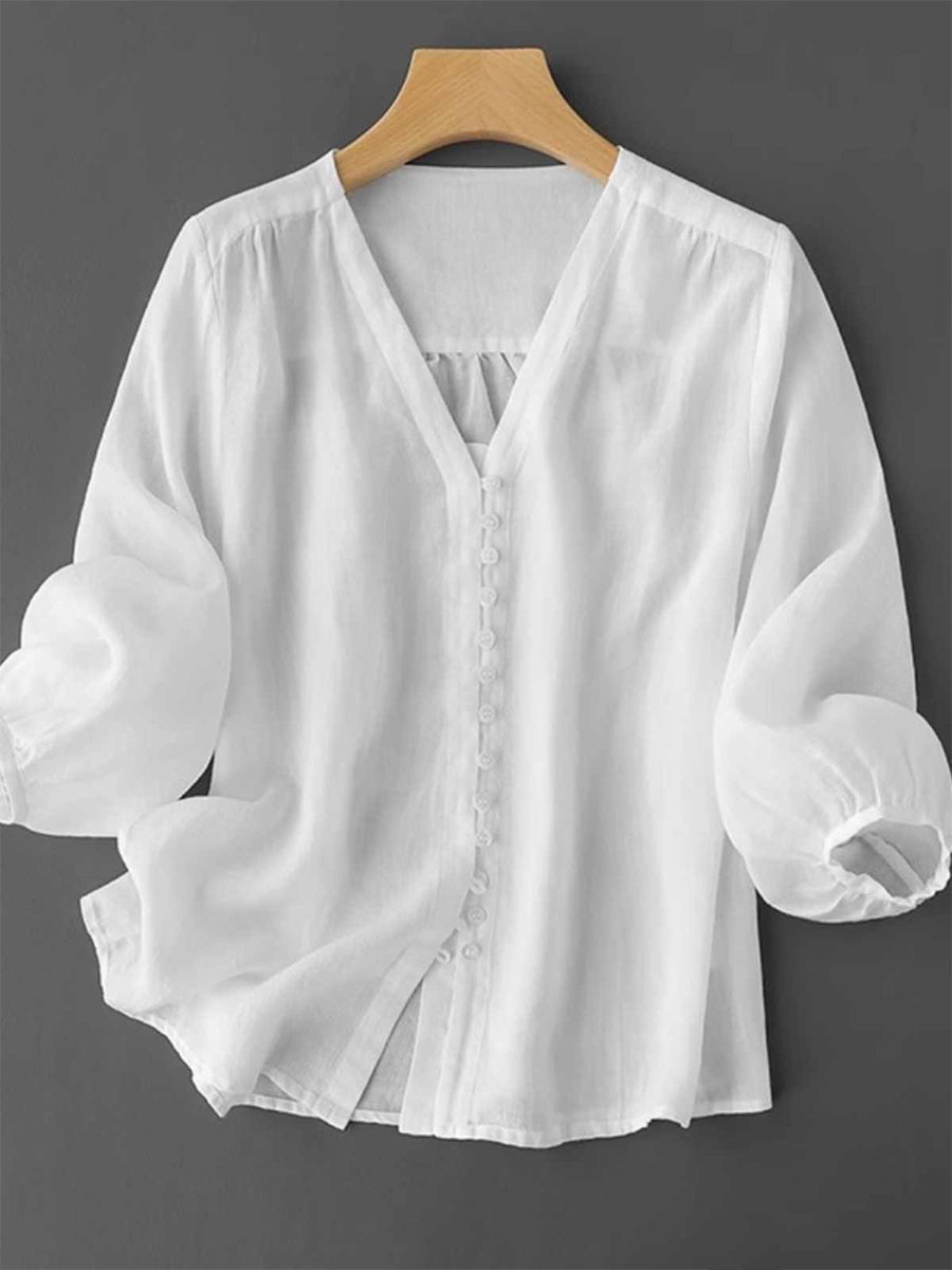 🔥Summer Arrivals🌟Women's V Neck Cotton and Linen Shirt