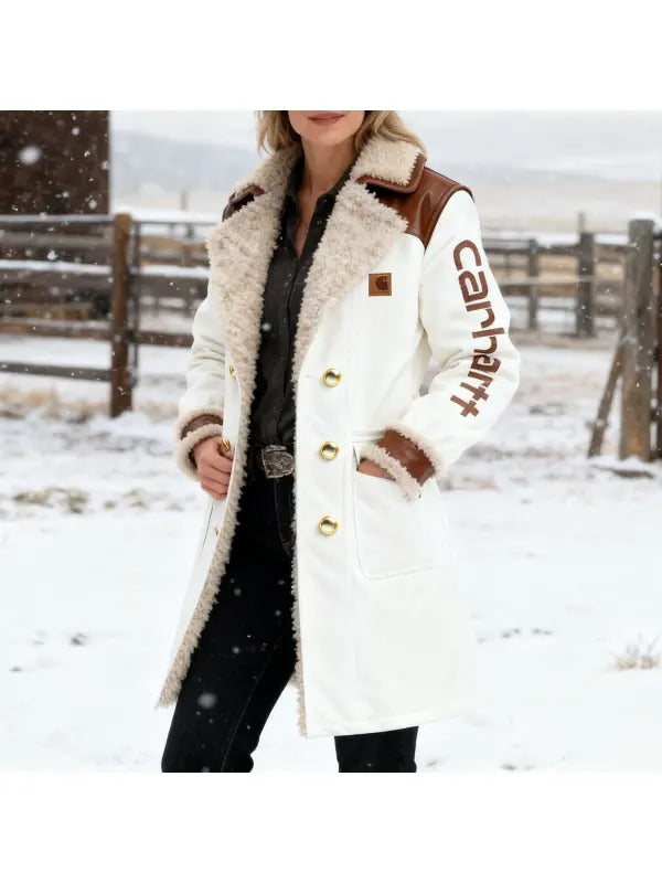 🔥𝗖𝗹𝗲𝗮𝗿𝗮𝗻𝗰𝗲 𝗦𝗮𝗹𝗲🌟Women's Vintage White Leather Contrast Fleece Faux Fur Lining Coat-Burgundy
