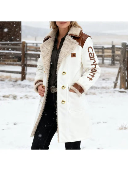🔥𝗖𝗹𝗲𝗮𝗿𝗮𝗻𝗰𝗲 𝗦𝗮𝗹𝗲🌟Women's Vintage White Leather Contrast Fleece Faux Fur Lining Coat-Burgundy