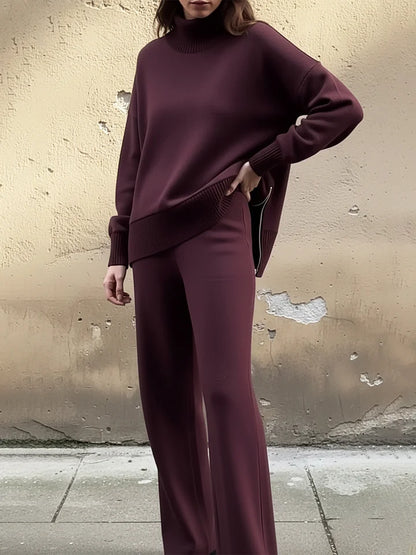🔥Summer Arrivals🌟Casual Travel Stand Collar Side Zipper Top Straight Pants Two-Piece Set