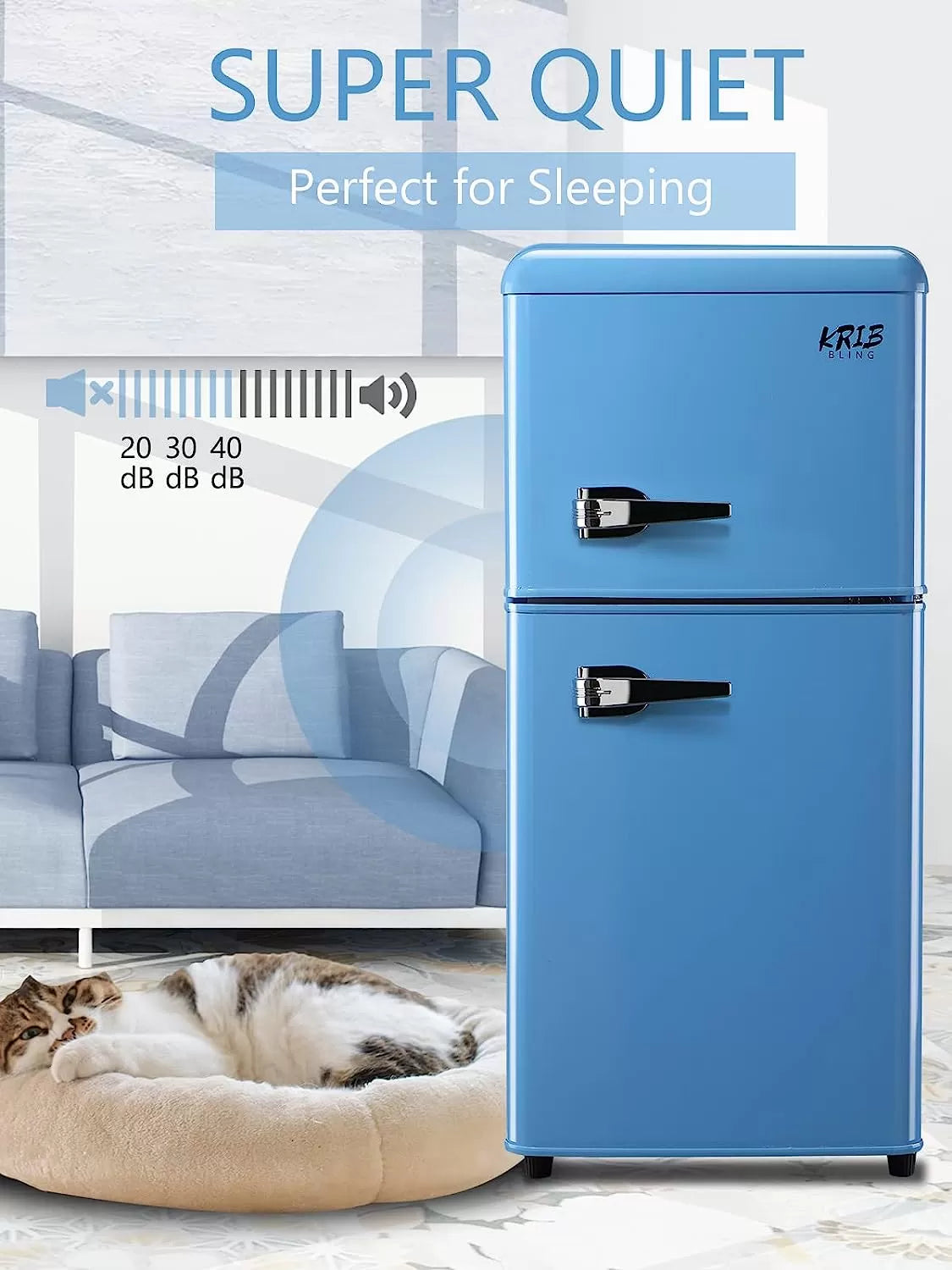 KRIB BLING Mini Fridge with Freezer on Top, 3.5 Cu.Ft Compact Refrigerator with 7 Levels Adjustable Thermostat, Small Fridge for Dorm, Office, RV Camping, Silver