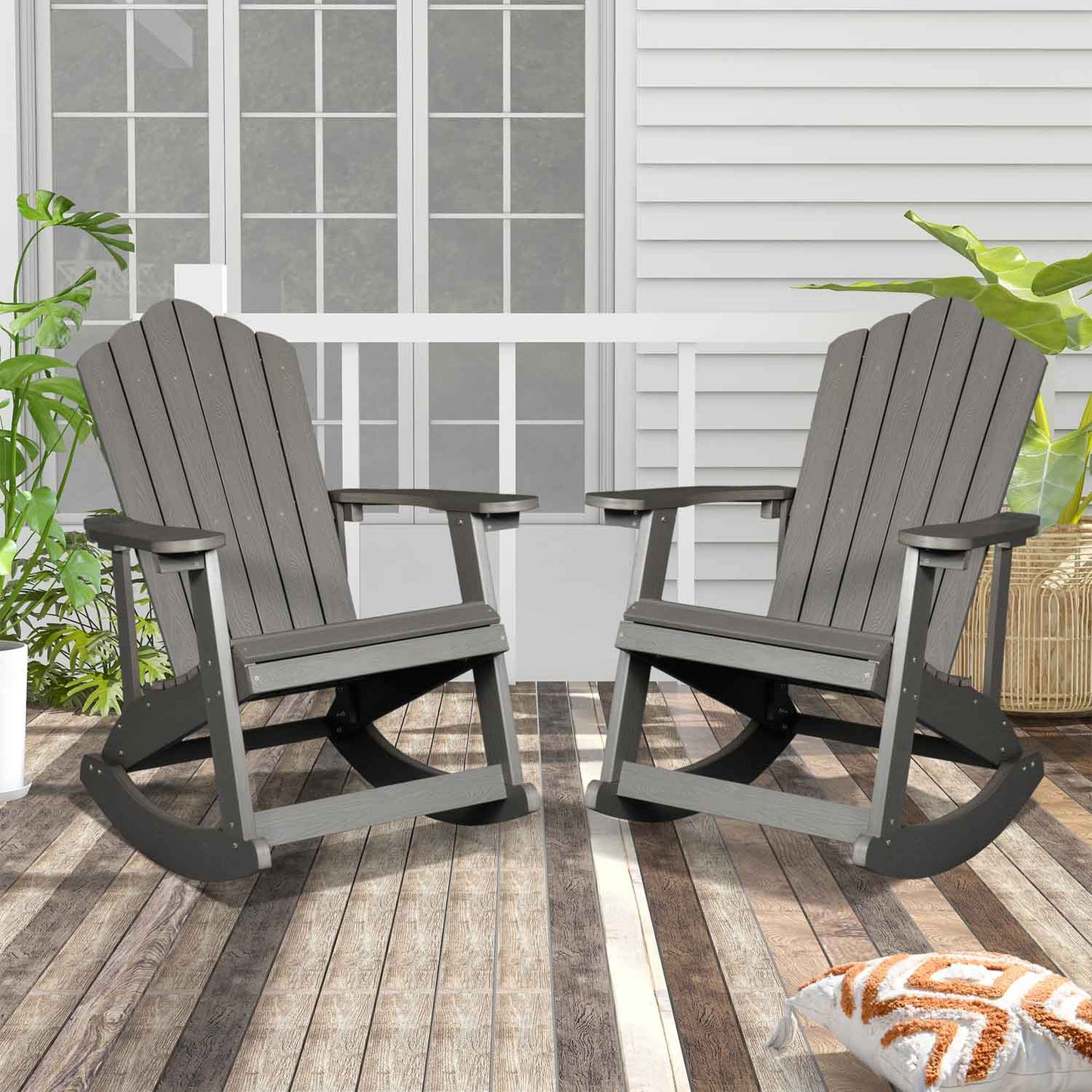 Ovios  Rocking Adirondack Chair 2-Piece Waterproof Plastic Frame