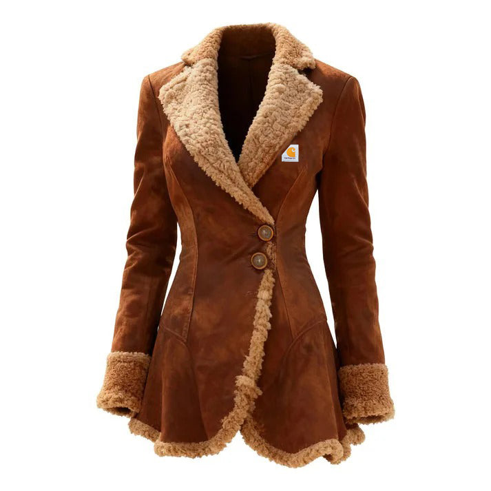 🔥𝗖𝗹𝗲𝗮𝗿𝗮𝗻𝗰𝗲 𝗦𝗮𝗹𝗲🌟Women's Retro Curved Hem Irregular Bevel Design Lambswool Lapel Mid-Length Jacket Top