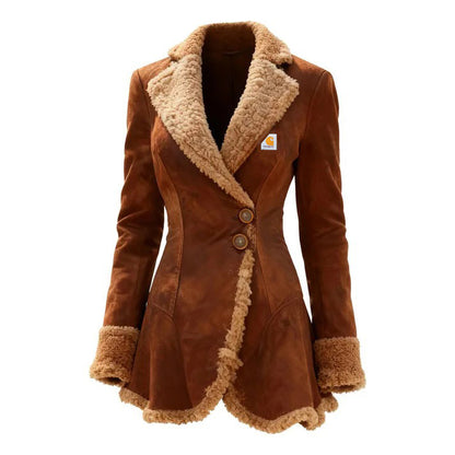 🔥𝗖𝗹𝗲𝗮𝗿𝗮𝗻𝗰𝗲 𝗦𝗮𝗹𝗲🌟Women's Retro Curved Hem Irregular Bevel Design Lambswool Lapel Mid-Length Jacket Top