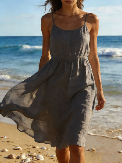 🔥Summer Arrivals🌟Women's Long Cotton And Linen Suspender Dress