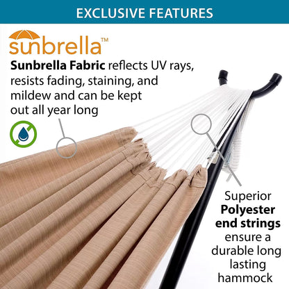 Double Cotton Hammock with Space Saving Steel Stand, Tropical (450 lb Capacity - Premium Carry Bag Included)