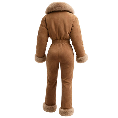 🔥𝗖𝗹𝗲𝗮𝗿𝗮𝗻𝗰𝗲 𝗦𝗮𝗹𝗲🌟Women's Retro Thick Fur Collar Lapel Long Sleeve Jumpsuit