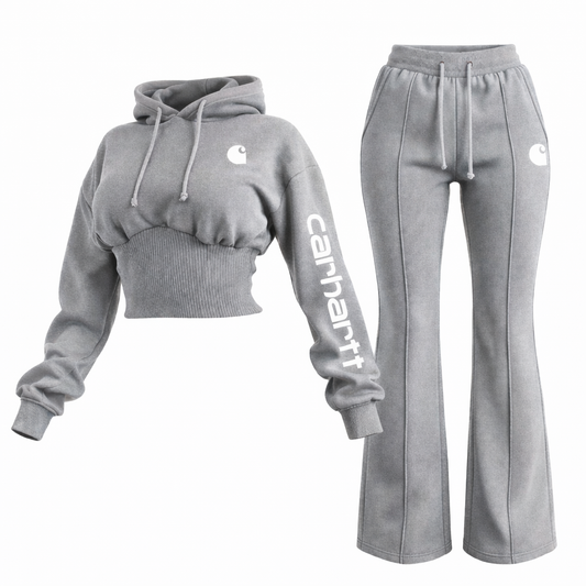 🔥𝗖𝗹𝗲𝗮𝗿𝗮𝗻𝗰𝗲 𝗦𝗮𝗹𝗲🌟Women's Blue Cropped Shirred Waist Hoodie And Wide-Leg Pants Set