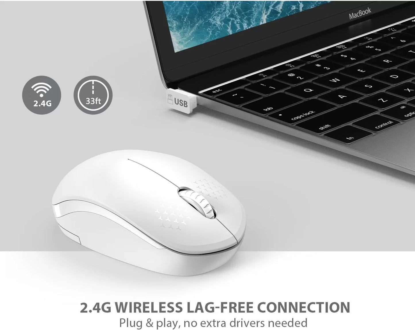 seenda Wireless Mouse, 2.4G Noiseless Mouse with USB Receiver - Portable Computer Mice for PC, Tablet, Laptop with Windows System - Mint Green