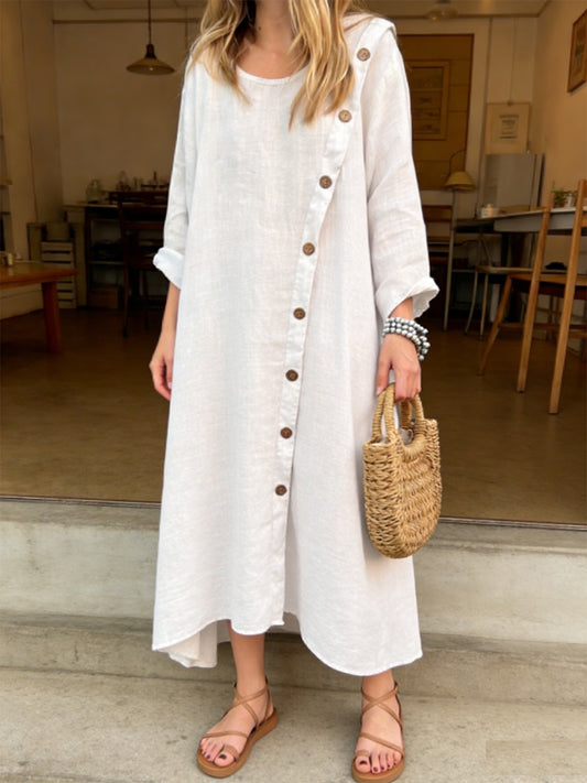 🔥Summer Arrivals🌟Women's Long-sleeved Round Neck Asymmetrical Hem Dress