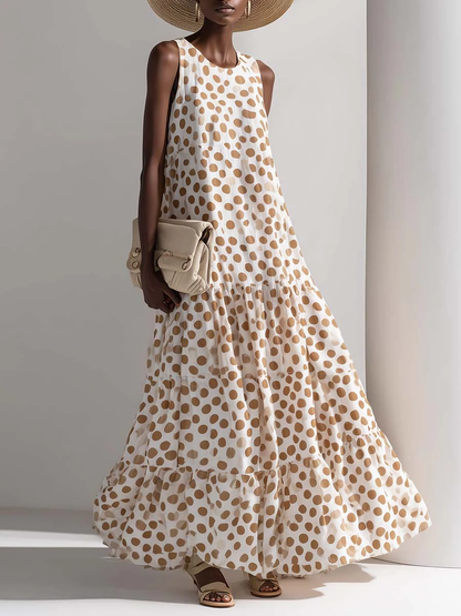 🔥Summer Arrivals🌟Retro Polka Dot Print Multi-layered Hem Maxi Dress