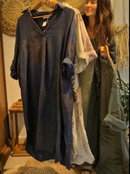 🔥Summer Arrivals🌟Casual Leaf Print Linen And Cotton Dress