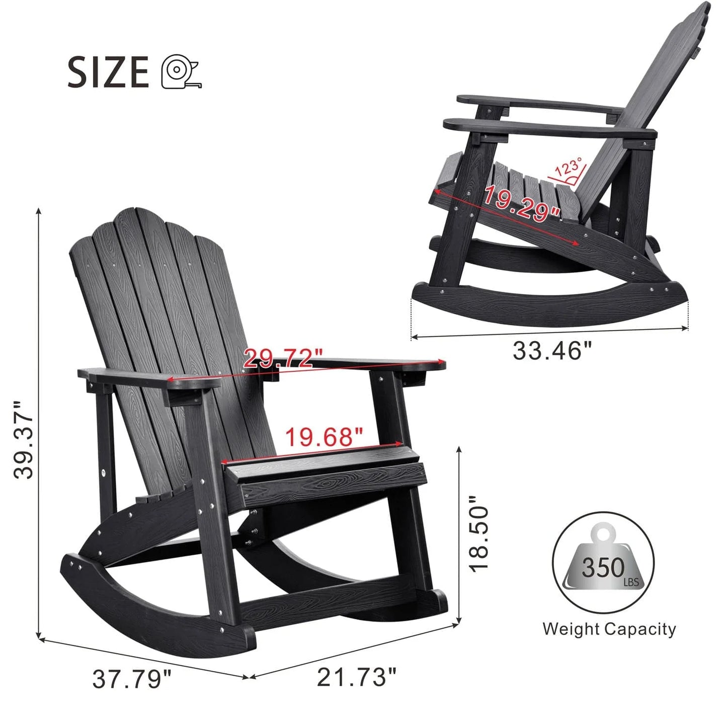 Ovios  Rocking Adirondack Chair 2-Piece Waterproof Plastic Frame