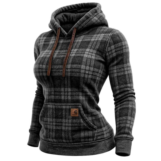 🔥𝗖𝗹𝗲𝗮𝗿𝗮𝗻𝗰𝗲 𝗦𝗮𝗹𝗲🌟Carhartt Women's Vintage Western Cowgirl Plaid Print Pocket Hoodie-Light Gray