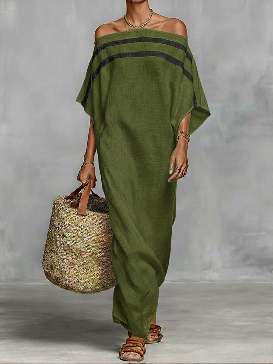 🔥Summer Arrivals🌟Off-the-shoulder, Straight-neck Linen And Cotton Dress