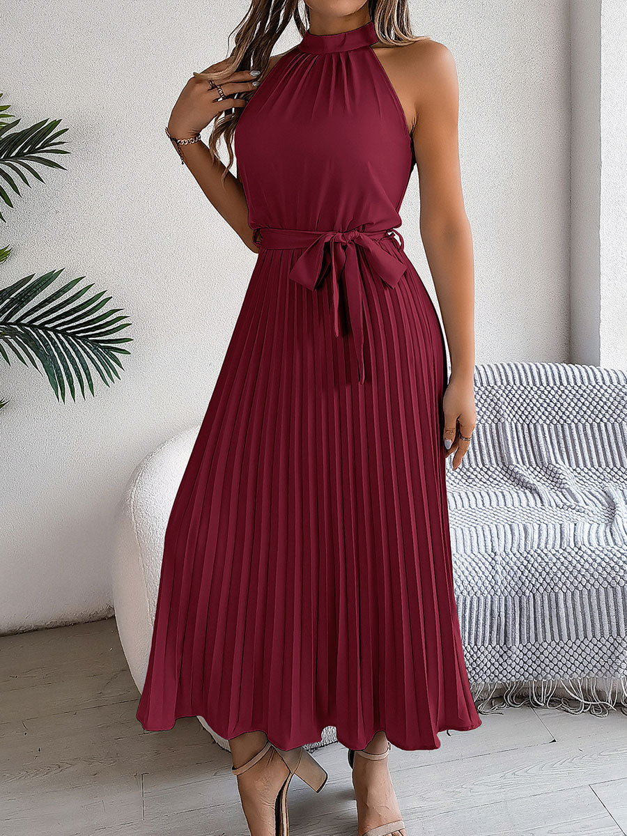 🔥Summer Arrivals🌟Women's Casual Stand-up Collar Sleeveless Pleated Dress