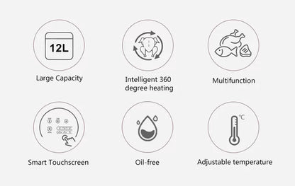 12L Air Fryer Oven, 1600W Air Fryer Oven Toaster, Rotisserie And Dehydrator with LED Digital Touchscreen 16-In-1 Countertop Oven