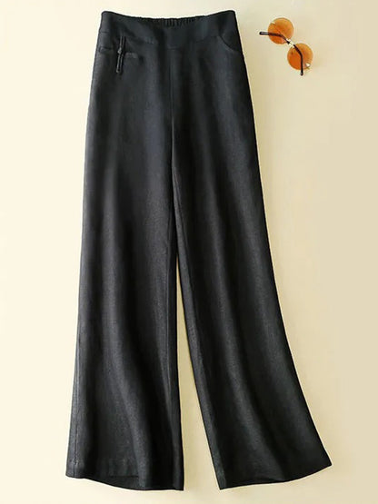 🔥Summer Arrivals🌟Women's Solid Color Button Half Elastic High Waist Casual Cotton and Linen Wide Leg Pants
