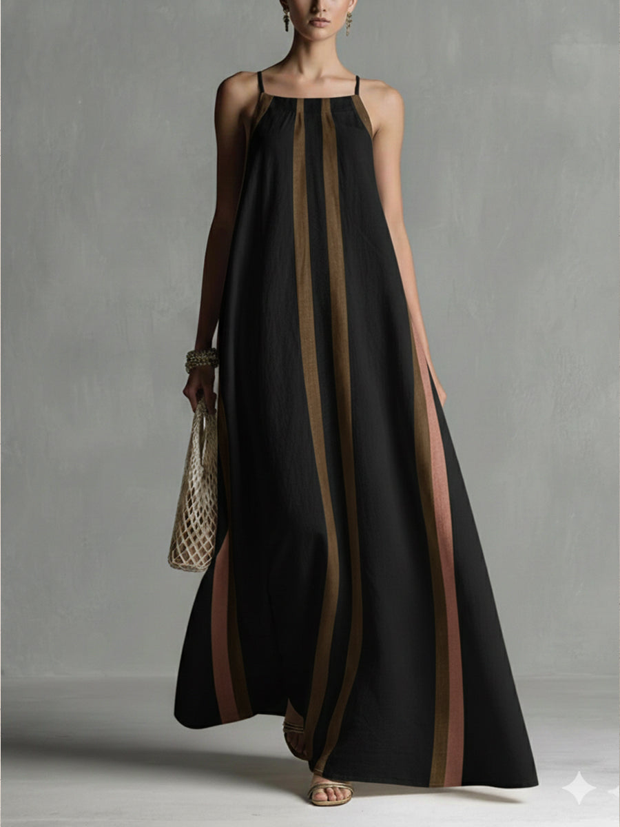 🔥Summer Arrivals🌟Casual Striped Linen And Cotton Maxi Sleeveless Dress