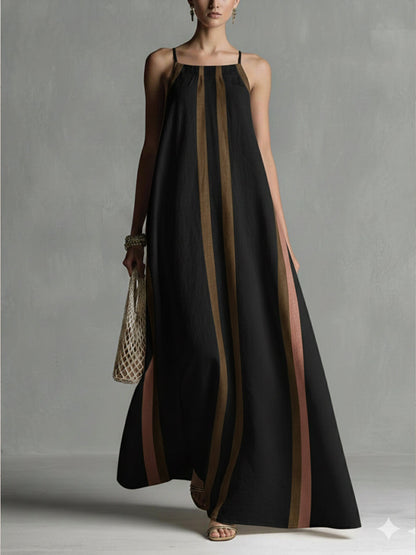 🔥Summer Arrivals🌟Casual Striped Linen And Cotton Maxi Sleeveless Dress