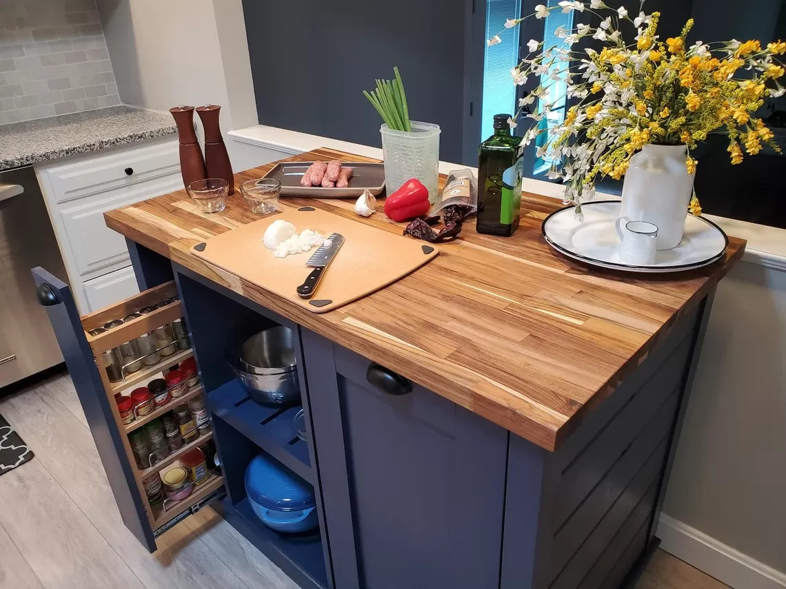 Kitchen Island, Butcher Block Kitchen Island w/Option for Seating, Food Prep, Spice Rack "Berdel"🔥Free Shipping🔥