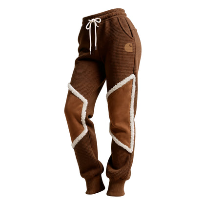 🔥𝗖𝗹𝗲𝗮𝗿𝗮𝗻𝗰𝗲 𝗦𝗮𝗹𝗲🌟Women's Retro Western Waffle Contrast Suede Track Pants-Black