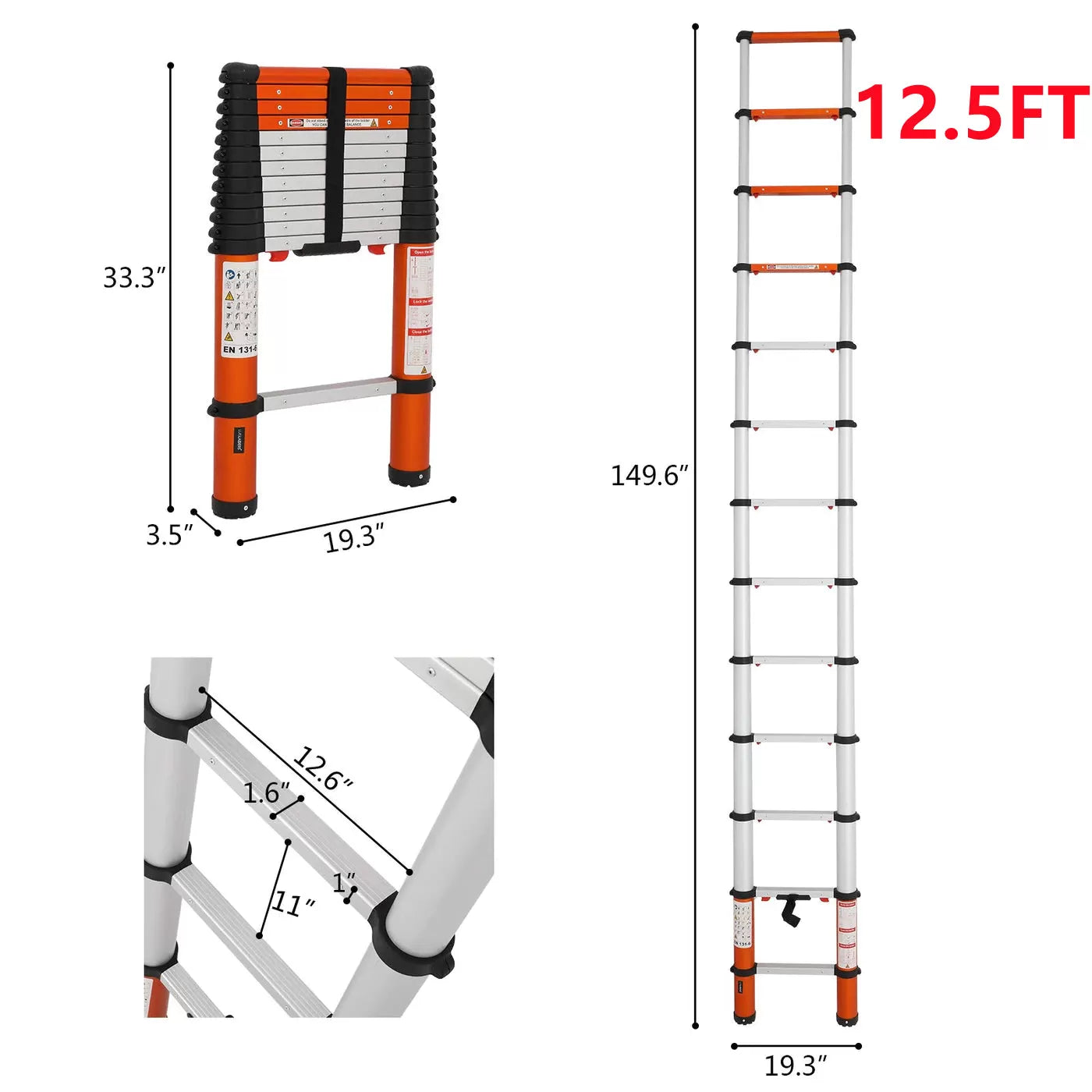 Multi-Use Telescoping Ladder Aluminum Extension Ladder One-Button Retraction 330 Lb Capacity