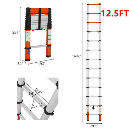 Multi-Use Telescoping Ladder Aluminum Extension Ladder One-Button Retraction 330 Lb Capacity