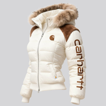 🔥𝗖𝗹𝗲𝗮𝗿𝗮𝗻𝗰𝗲 𝗦𝗮𝗹𝗲🌟Vintage Women's Contrast Color Stitching Fur Collar Stand Collar Hooded Jacket