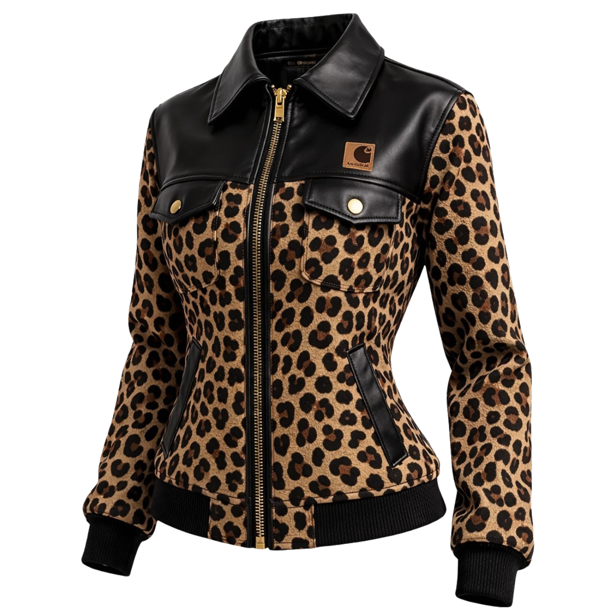 🔥𝗖𝗹𝗲𝗮𝗿𝗮𝗻𝗰𝗲 𝗦𝗮𝗹𝗲🌟Carhartt®Women's Retro Leather Patchwork Leopard Print Collar Jacket