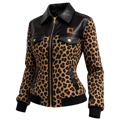 🔥𝗖𝗹𝗲𝗮𝗿𝗮𝗻𝗰𝗲 𝗦𝗮𝗹𝗲🌟Carhartt®Women's Retro Leather Patchwork Leopard Print Collar Jacket