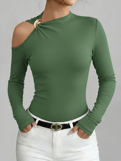 🔥Summer Arrivals🌟Women's Solid Color Stand Collar Long Sleeve Casual Loose Stretch Top