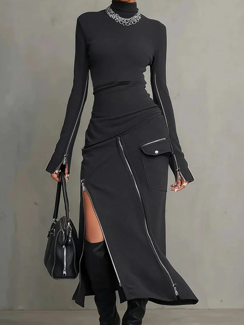 🔥Summer Arrivals🌟Stylish Casual Zipper Design Tops And Irregular Skirt Stretch Set