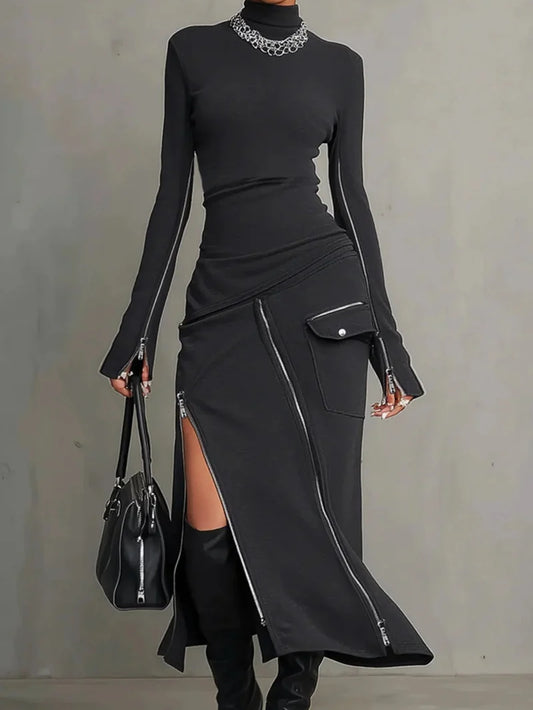 🔥Summer Arrivals🌟Stylish Casual Zipper Design Tops And Irregular Skirt Stretch Set