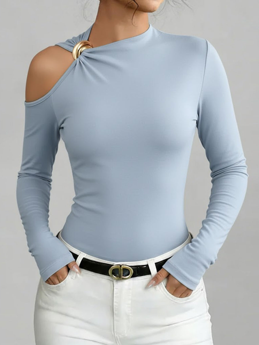 🔥Summer Arrivals🌟Women's Solid Color Stand Collar Long Sleeve Casual Loose Stretch Top