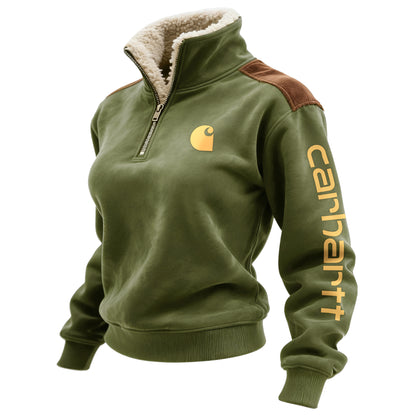 🔥𝗖𝗹𝗲𝗮𝗿𝗮𝗻𝗰𝗲 𝗦𝗮𝗹𝗲🌟Retro Western Style Women's Contrast Color Patch Suede 1/4 Zip Stand Collar Sweatshirt