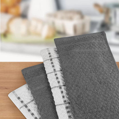 Kitchen Towels 12 Pack, 15 x 25 Inches, 100% Ring Spun Cotton Super Soft and Absorbent Linen Dish Towels, Tea Towels and Bar Towels Set (Black)