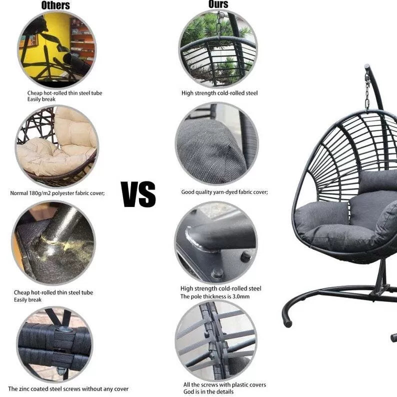 Hammock Wicker Swing Egg Chair Outdoor Backyard or Indoor With Stand Rain Cover Included