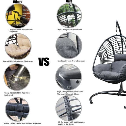 Hammock Wicker Swing Egg Chair Outdoor Backyard or Indoor With Stand Rain Cover Included