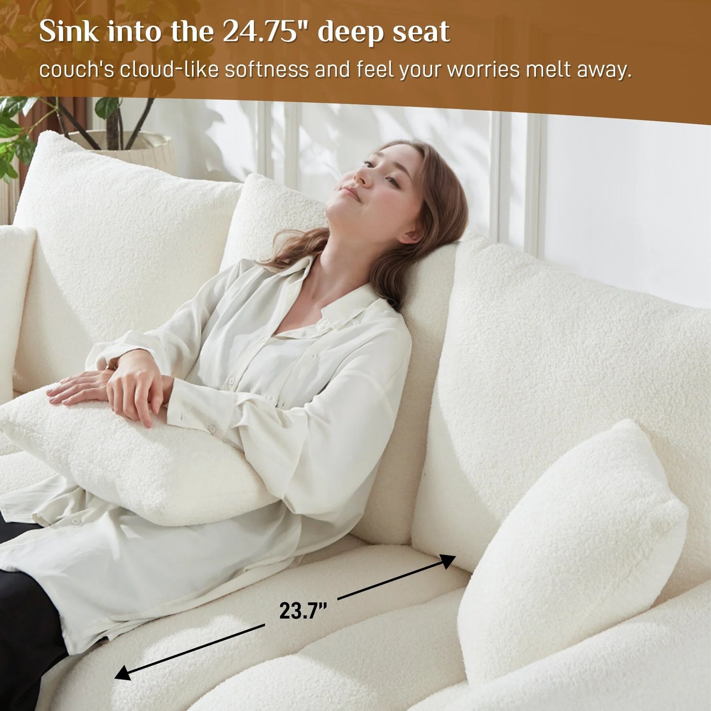 Ouyessir Overstuffed Upholstered Deep Seat Soft Fabric Sofa with 3 Pillows