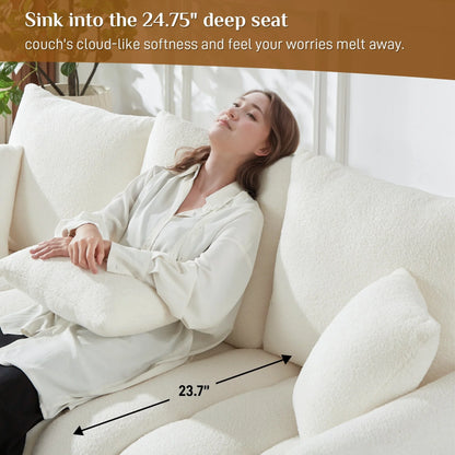 Ouyessir Overstuffed Upholstered Deep Seat Soft Fabric Sofa with 3 Pillows