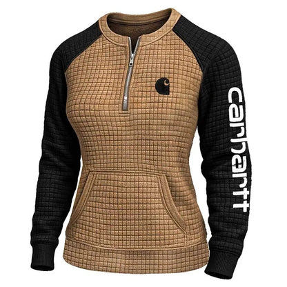 🔥𝗖𝗹𝗲𝗮𝗿𝗮𝗻𝗰𝗲 𝗦𝗮𝗹𝗲🌟Women's Vintage Embroidered Quilted Waffle Raglan Sleeve Contrast Quarter-Zip Henley Sweatshirt