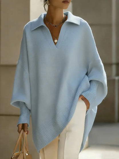 🔥Summer Arrivals🌟Women's Solid Color V-neck Long-sleeved Casual Loose-fitting Knitted Pullover Sweater