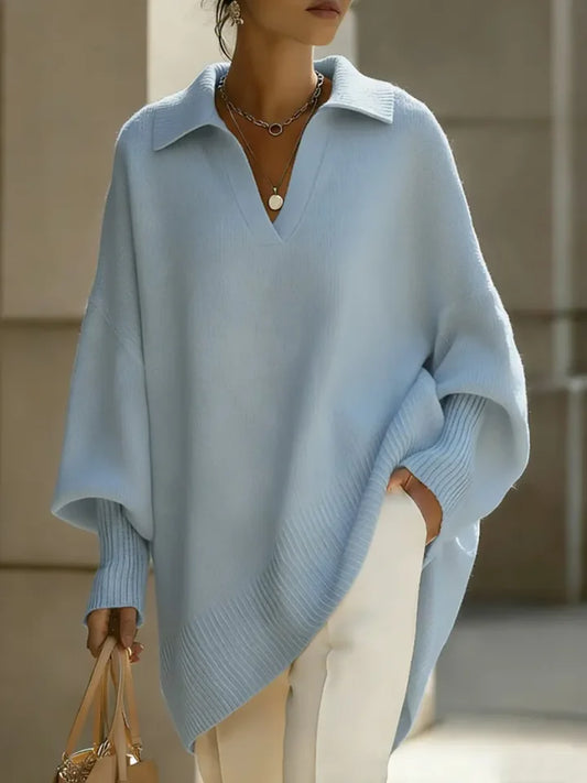 🔥Summer Arrivals🌟Women's Solid Color V-neck Long-sleeved Casual Loose-fitting Knitted Pullover Sweater