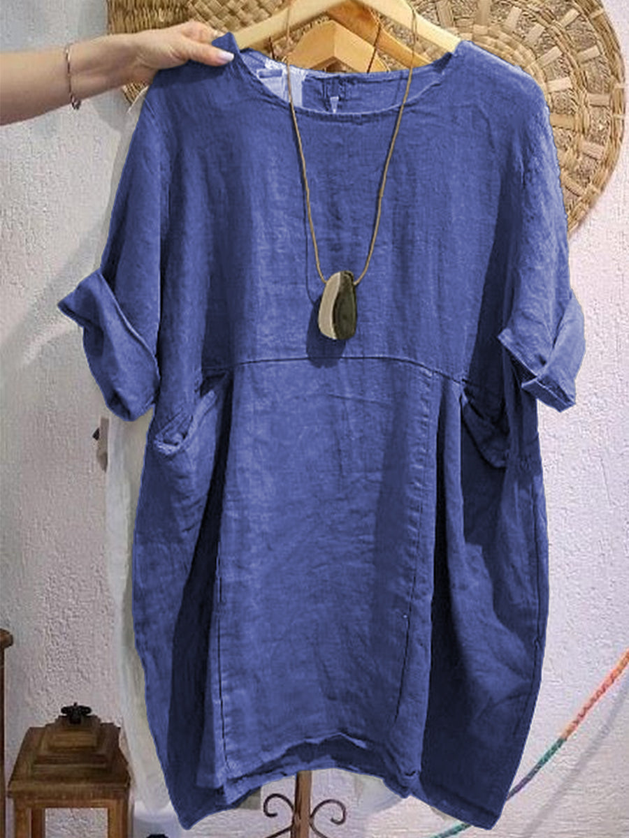🔥Summer Arrivals🌟Women's Linen And Cotton Round-neck Dress