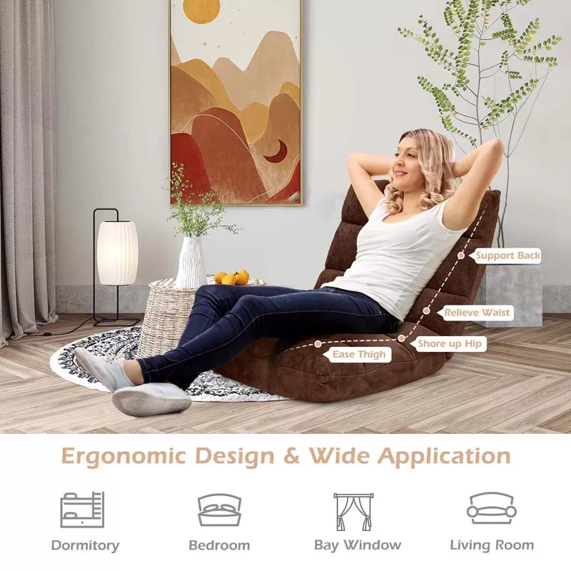 Memory Foam Floor Chair, 14-Position Adjustable Folding Gaming Sofa Chair with Back Support, Chaise Lounge Sleeper Bed Couch Recliner