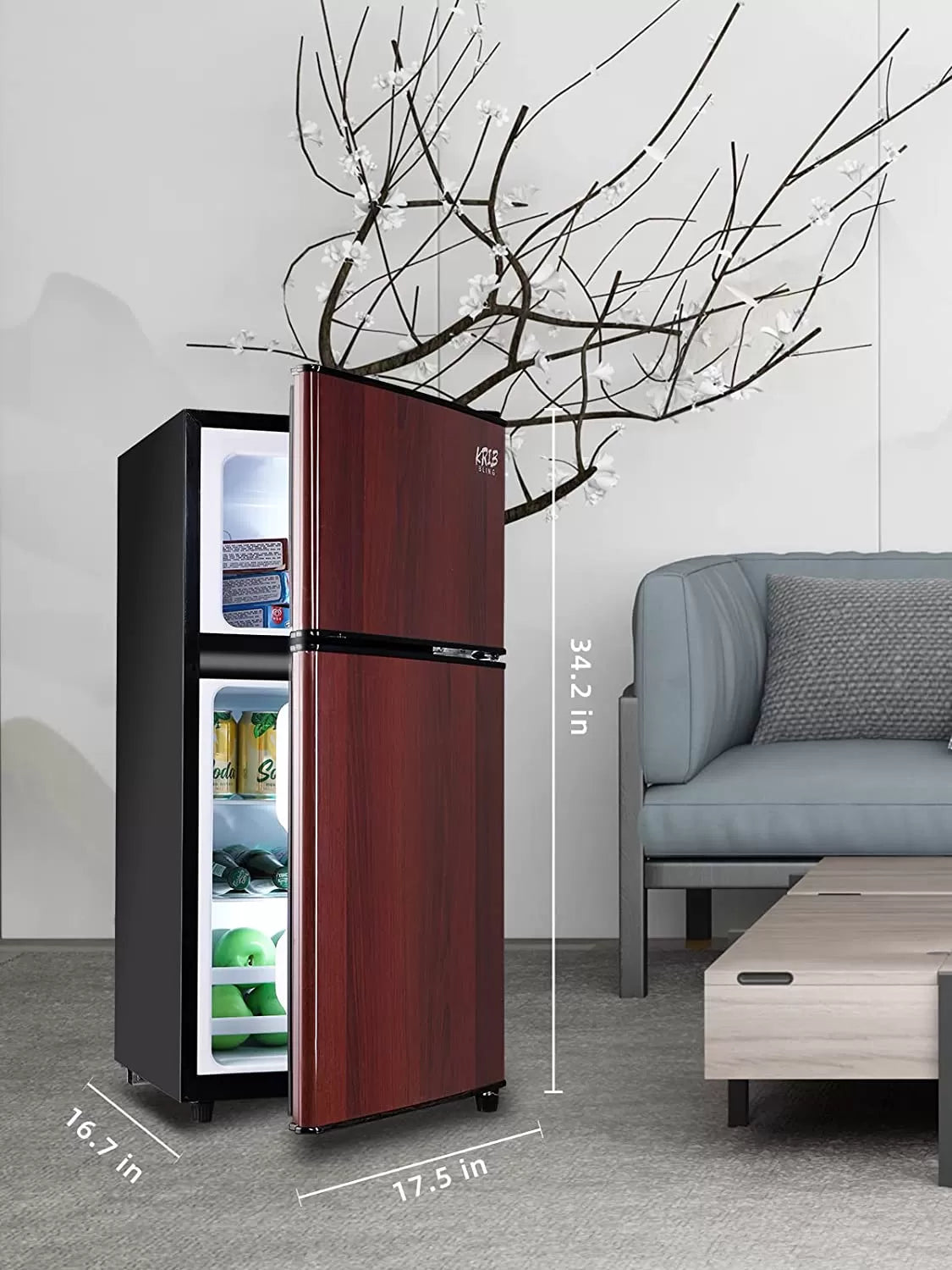KRIB BLING Mini Fridge with Freezer on Top, 3.5 Cu.Ft Compact Refrigerator with 7 Levels Adjustable Thermostat, Small Fridge for Dorm, Office, RV Camping, Silver