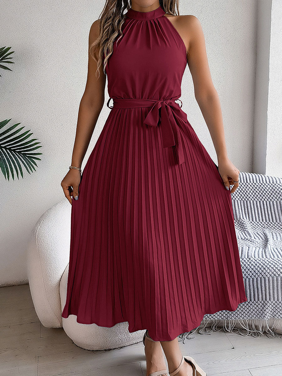 🔥Summer Arrivals🌟Women's Casual Stand-up Collar Sleeveless Pleated Dress