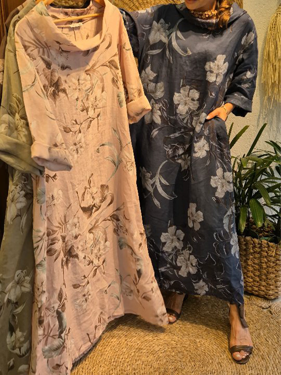 🔥Summer Arrivals🌟Loose And Comfortable Floral Print Linen And Cotton Dress